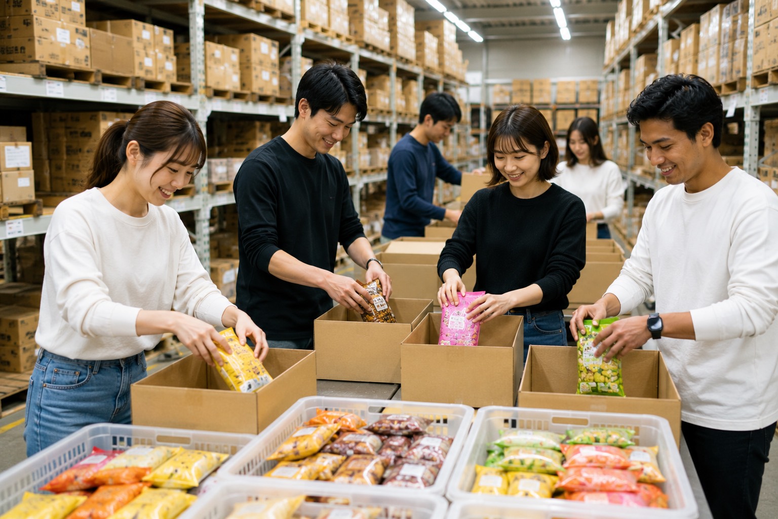 お菓子倉庫の軽作業スタッフ｜週4日〜OK｜無料送迎バスあり イメージ画像